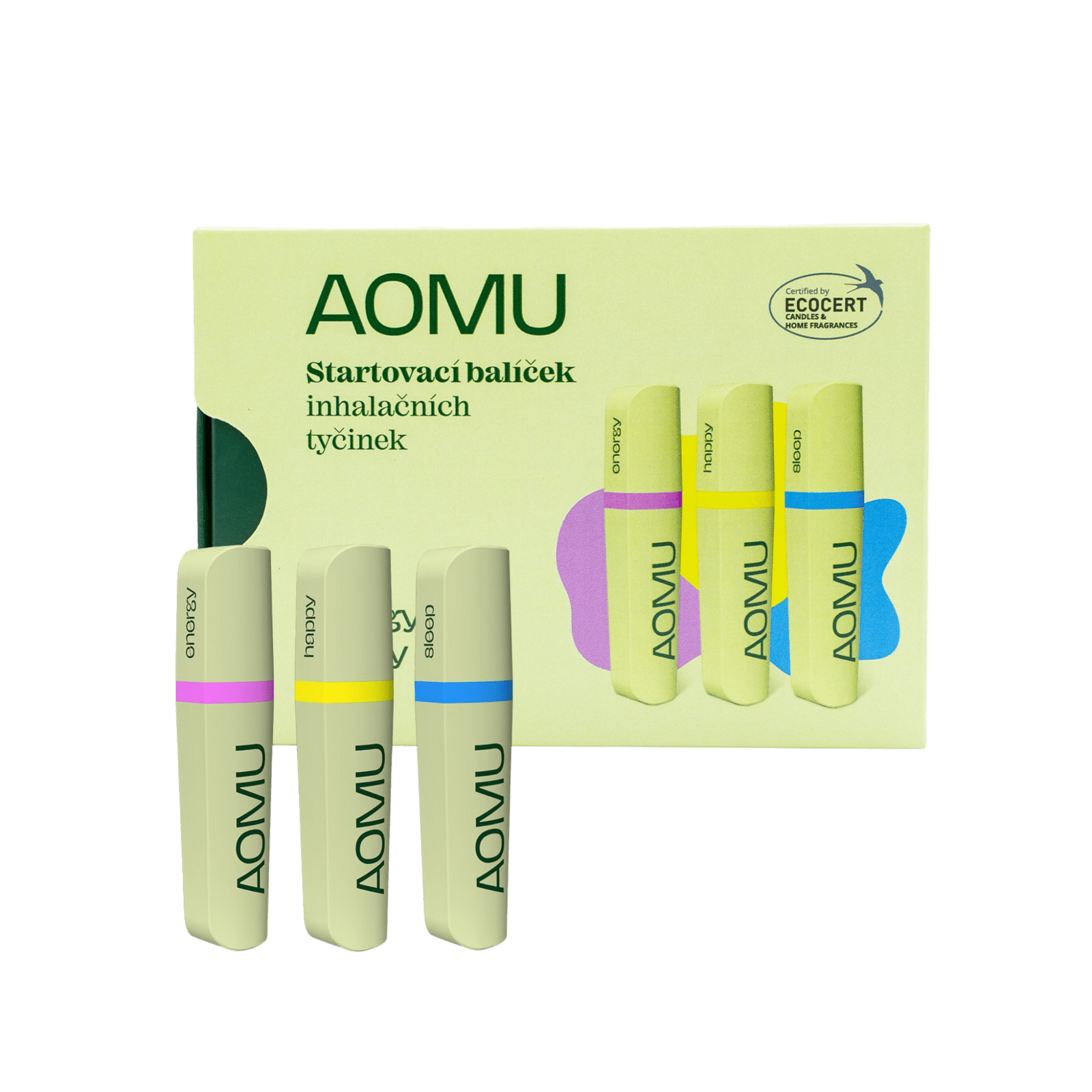 AOMU Štartovací balíček inhalačných tyčiniek Happy, Sleep, Energy
