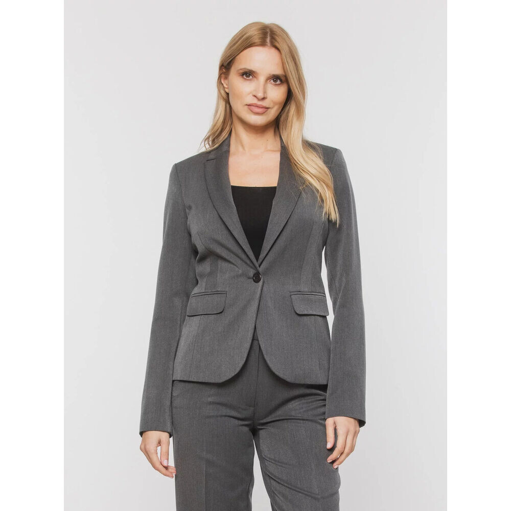 Elegantné dámske sako tmavošedej farby so zapínaním na jeden gombík 19328