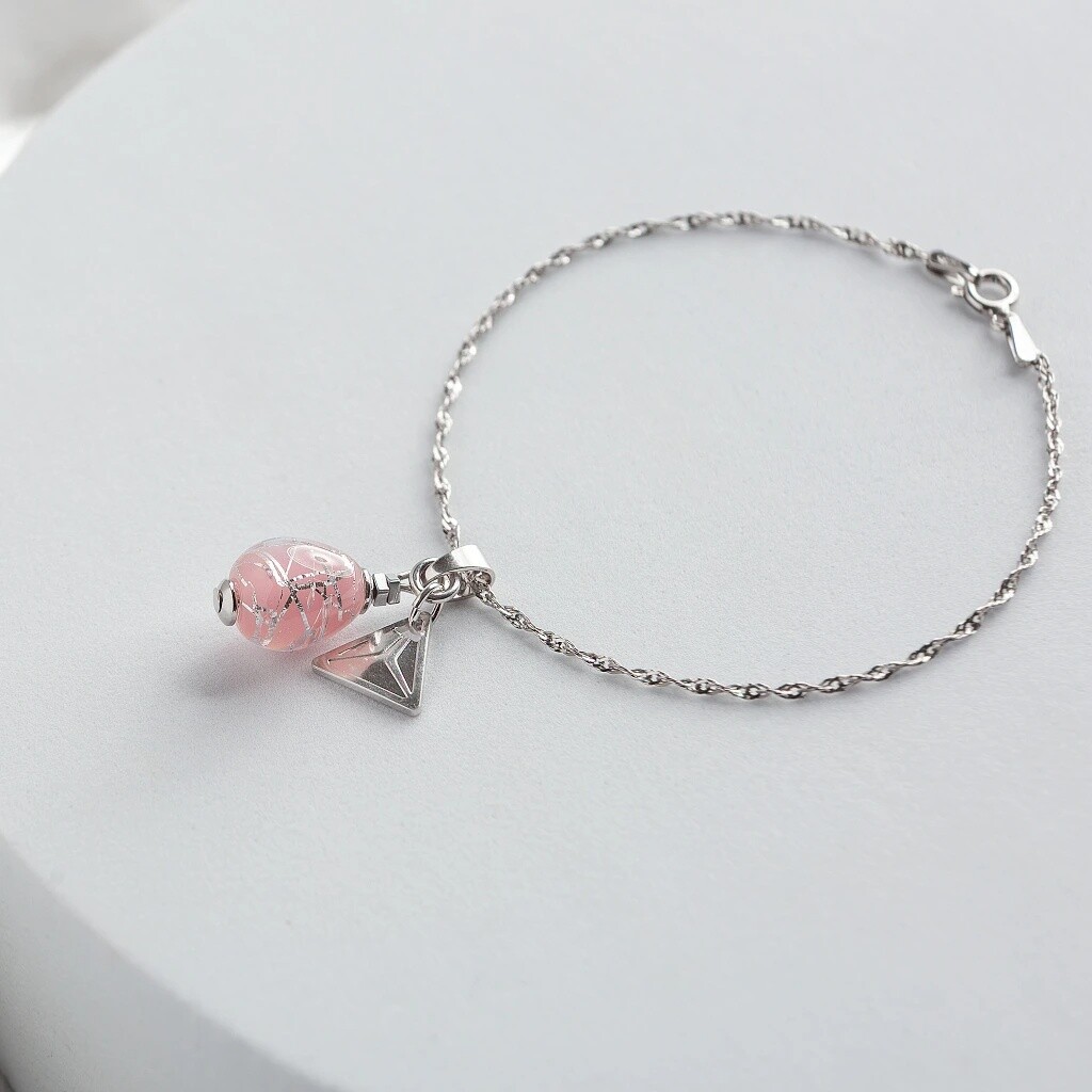 Lampglas Nežný náramok Soft Pink Nude s rýdzim striebrom v perle Lampglas BNM5/AG/RHO 18 cm