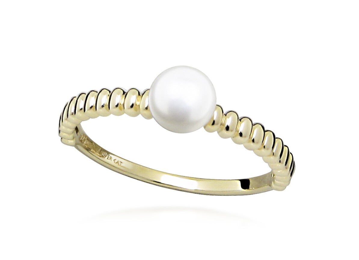 Silver Cat Nežný pozlátený prsteň s pravou sladkovodnou perlou SC578 60 mm