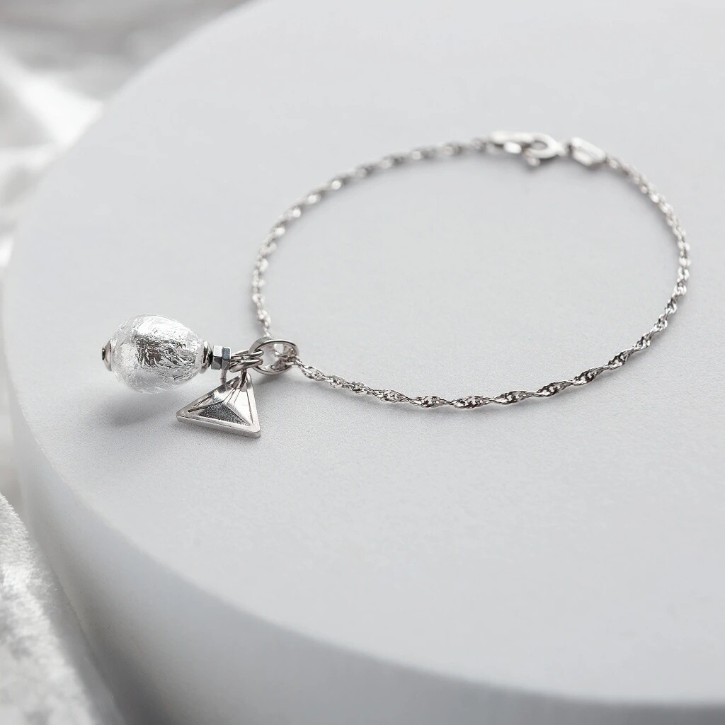 Lampglas Elegantný náramok Moon Nude s rýdzim striebrom v perle Lampglas BNM4/AG/RHO 18 cm