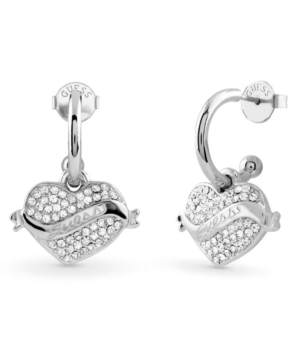 Guess Šumivé oceľové náušnice 2v1 Srdce JUBE05477JWRHT/U