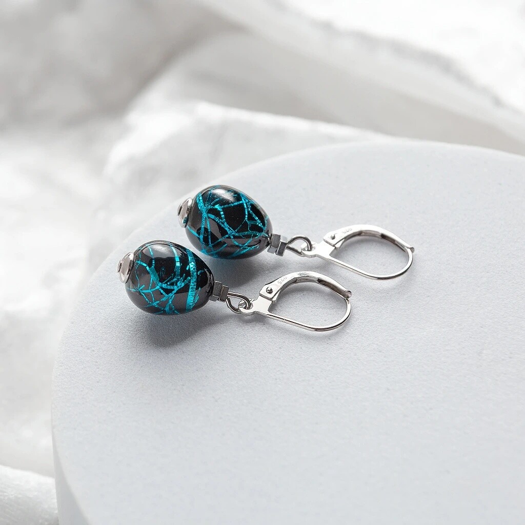 Lampglas Úchvatné náušnice Cobalt Nude s rýdzim striebrom v perlách ENM3/AG/RHO