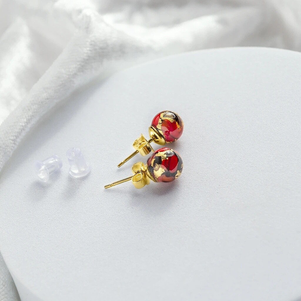 Lampglas Kôstkové náušnice Vermilion Nude s 24-karátovým zlatom v perlách Lampglas ENM2/AG/POZ-PU