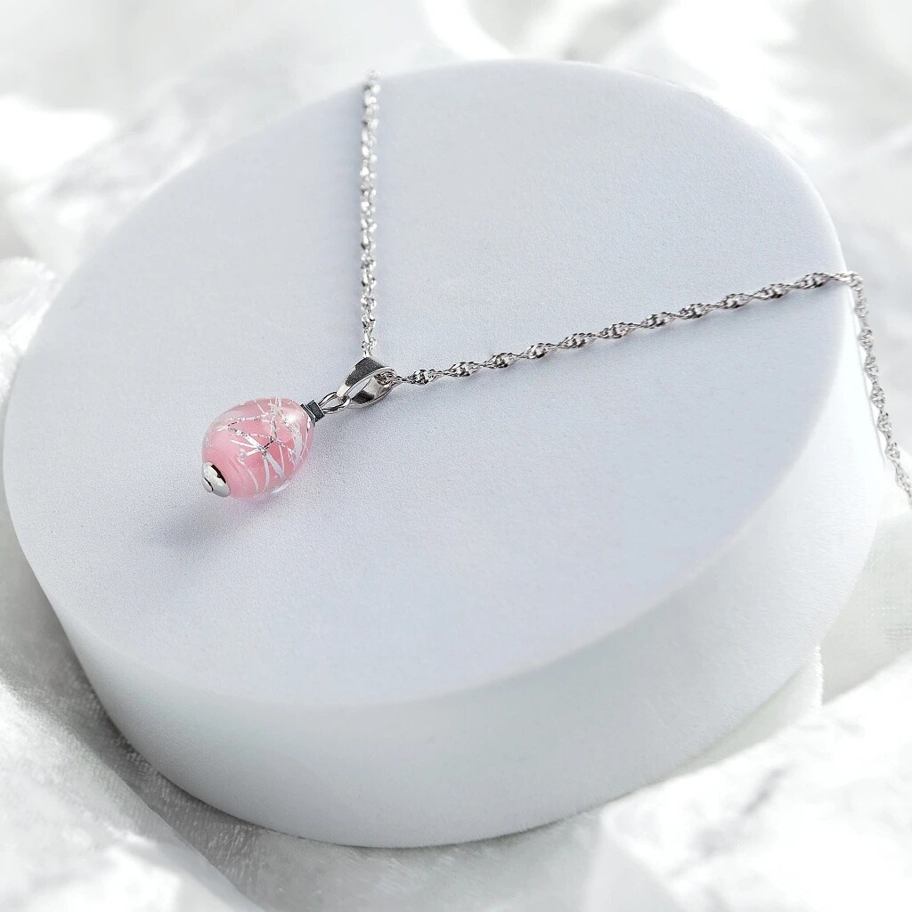 Lampglas Očarujúce náhrdelník Soft Pink Nude s rýdzim striebrom v perle NNM5/AG/RHO 50 cm