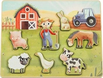 eliNeli Dřevěné vkládací puzzle Farma