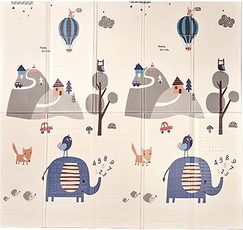 KIK KX4503 Vzdělávací pěnová oboustranná podložka SLONI, 180 × 200 cm