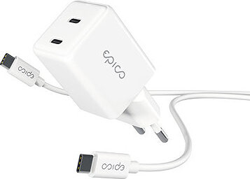Epico UltraBoost GaN 35 W sieťový adaptér EA35 s 1,2 m USB-C na USB-C káblom – biely