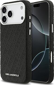 Karl Lagerfeld Grained PU Repeated Logo MagSafe Zadný Kryt pre iPhone 17 Pre Max Black