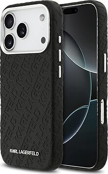Karl Lagerfeld Grained PU Repeated Logo MagSafe Zadný Kryt pre iPhone 17 Pro Black
