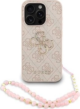 Guess PU 4G Metal Logo Strap Zadný Kryt pre iPhone 15 Pre Max Pink