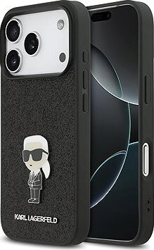 Karl Lagerfeld Fixed Glitter Metal Ikonik Zadný Kryt pre iPhone 17 Pro Black