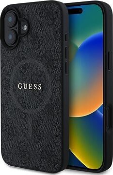 Guess PU Leather 4G Colored Ring MagSafe Zadný Kryt pre iPhone 16 Black