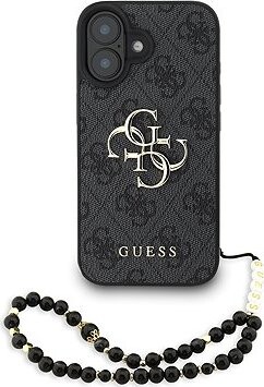 Guess PU 4G Metal Logo Strap Zadný Kryt pre iPhone 16 Black