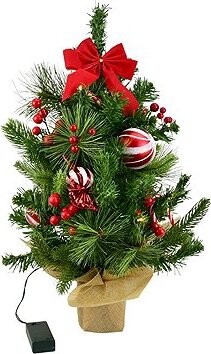 DOMMIO Stromček s červenou mašľou a candy dekoráciami 15× LED, 50 cm