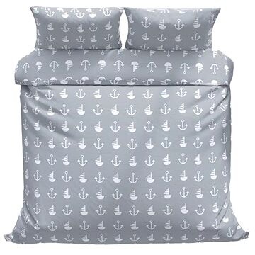 Kaptan Krepové obliečky Sivá kotva 140 × 200, 70 × 90 cm