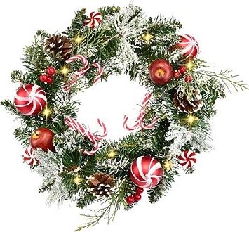 DOMMIO Veniec zasnežený s červenými guľami 10× LED, 40 cm