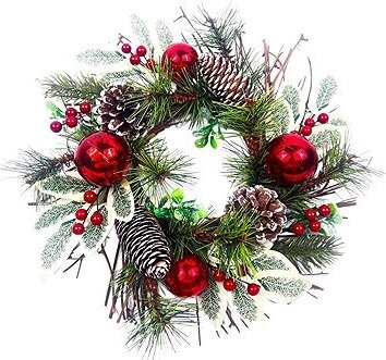 DOMMIO Proutěný věnec s červenými kouličkami a cestmínou, průměr 30 cm