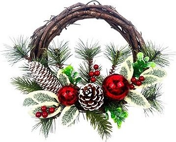 DOMMIO Proutěný věnec s červenými kouličkami a cestmínou, průměr 25 cm