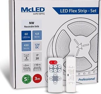 McLED Set LED pásik 3 m s ovládačom, NW, 4,8 W/m