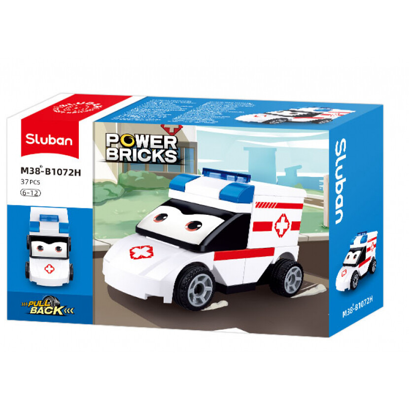 Stavebnica Sluban Power Bricks Naťahovacie auto s očami Sanitka M38-B1072H