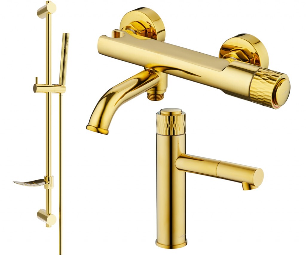 MEXEN/S - Diamond DF70 Set umývadlovej a vaňovej batérie s príslušenstvom, zlato 71503DF70-50