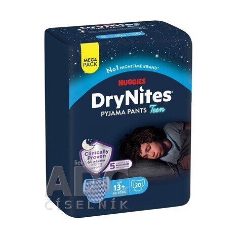 HUGGIES DryNites XL pre chlapcov 13+ r. MEGA plienkové nohavičky 48-60kg 20ks