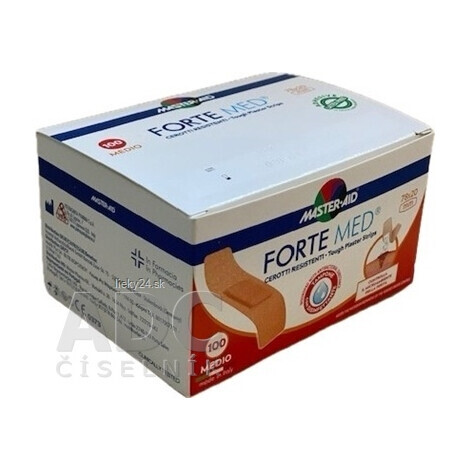MASTER AID FORTE MED Náplasti pevné vodeodolné s antiseptickým vankúšikom 78x20 mm 100ks