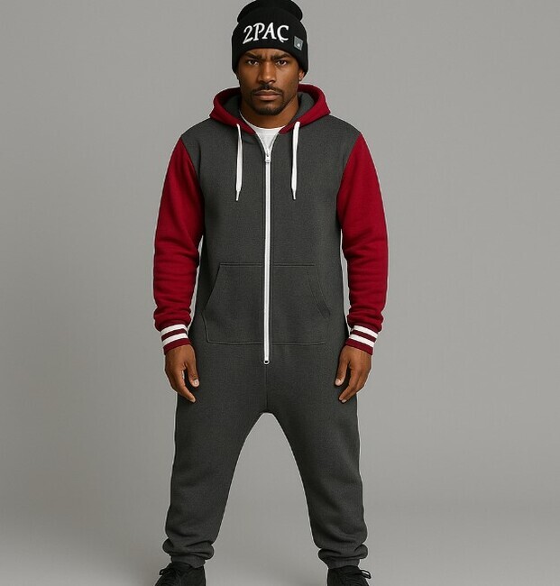 Suprava Urban Classics 2-Tone Sweat Jumbsuit Charcoal Red - XL–2XL