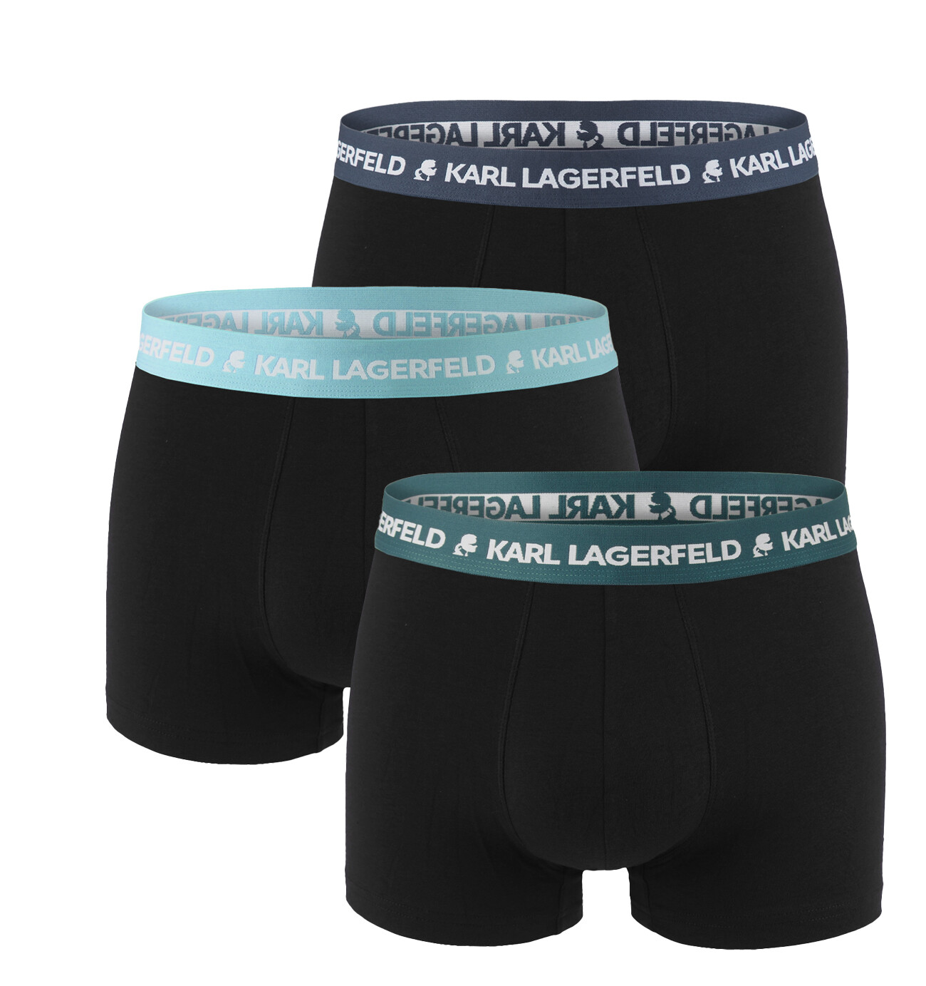 KARL LAGERFELD - boxerky 3PACK organic cotton black / dark sea color waist - limitovaná edícia