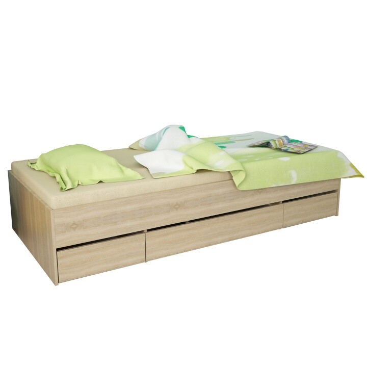 KONDELA Matiasi 90 posteľový rám s úložným priestorom dub sonoma