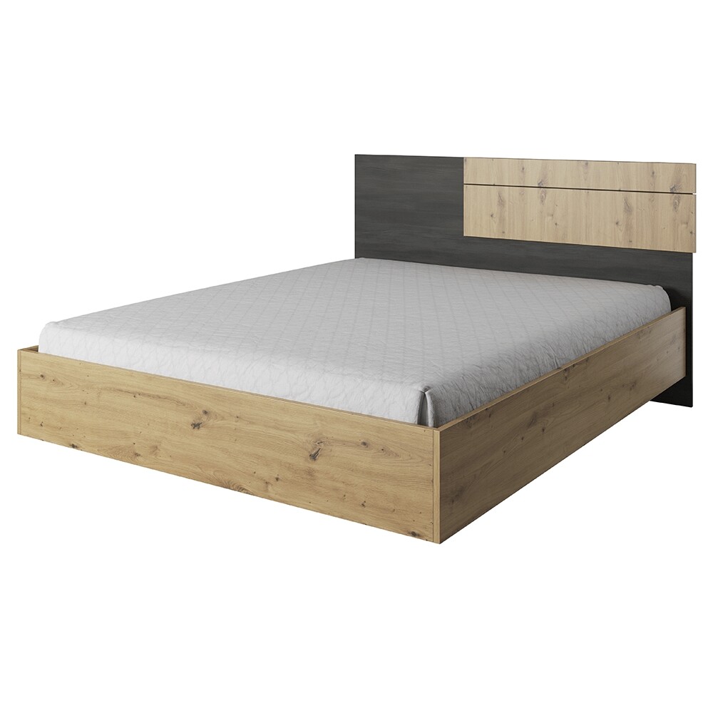 KONDELA Bafra posteľový rám dub artisan / čierna borovica nórska