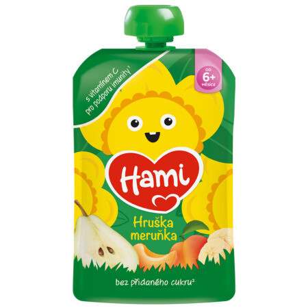 HAMI Ovocný príkrm v kapsičke príchuť hruška marhuľa 100 g