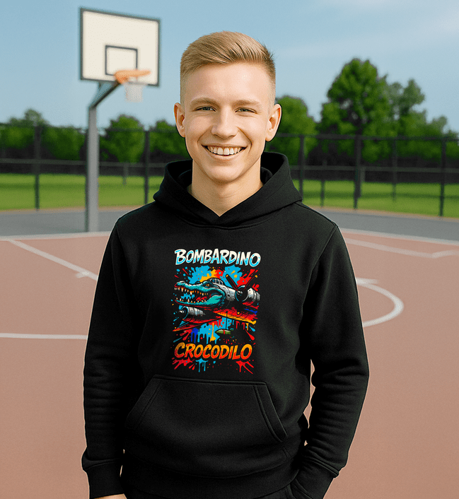 Bombardino Crocodilo 2 mikina čierna - Italian Brainrot - 5XS (116)