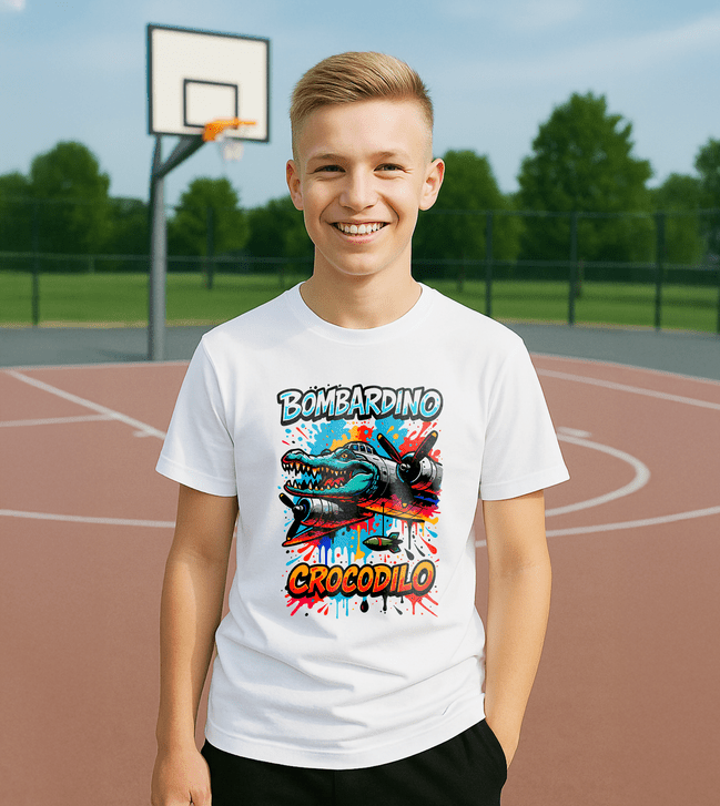 Bombardino Crocodilo 2 tričko biele - Italian Brainrot - 5XS (116)