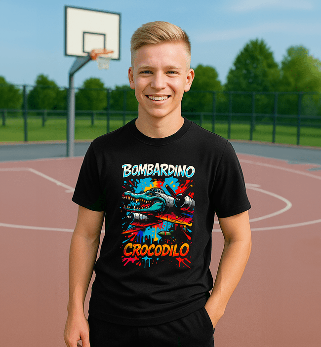 Bombardino Crocodilo 2 tričko čierne - Italian Brainrot - 5XS (116)