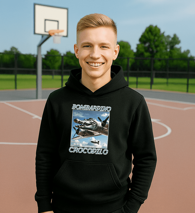 Bombardino Crocodilo mikina čierna - Italian Brainrot - 5XS (116)