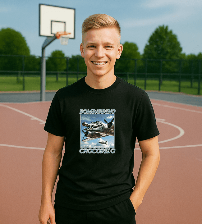 Bombardino Crocodilo tričko čierne - Italian Brainrot - 5XS (116)