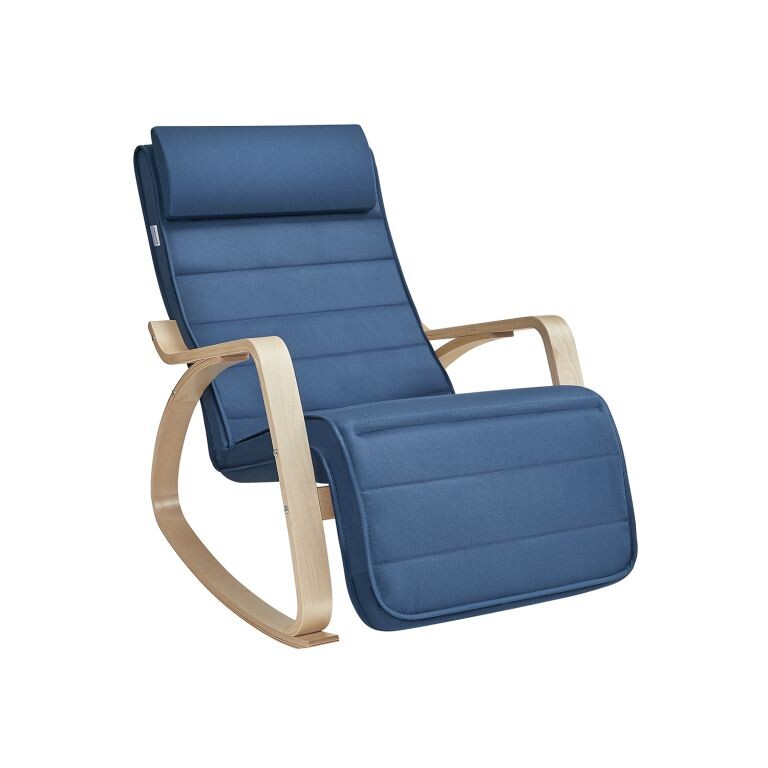 Hojdacia stolička s opierkou na nohy a vankúšom, tmavomodrá