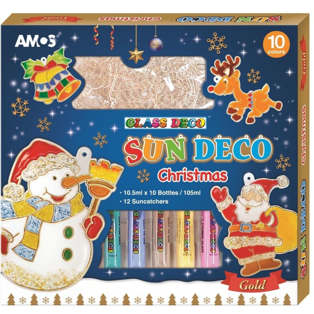 Anděl Přerov Farby na sklo - Vianočná sada 10 farieb 10,5 ml + 12 sklíčok