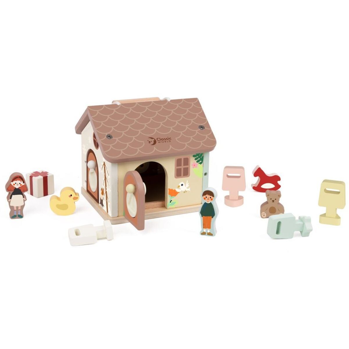 Teddies Skladačka vkladačka dom drevo 11ks 16x15x14cm 18m+