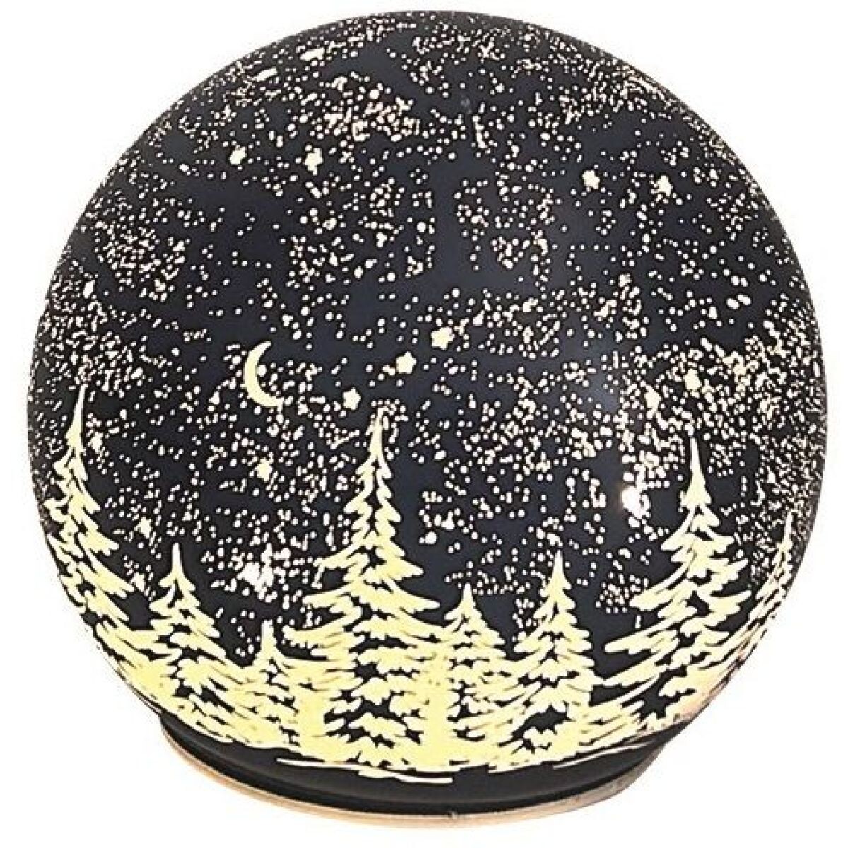 Svietiaca sklenená guľa s motívom krajiny tmavo šedá, o 12 cm, teplá biela, 10 LED, časovač