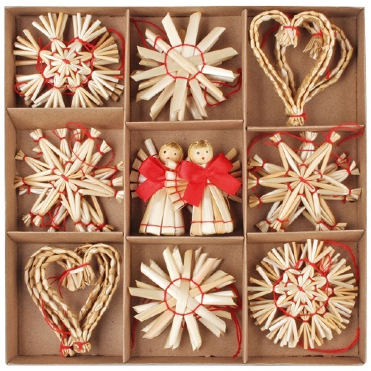 Anděl Dekorácia slamenej mix motívov 24 ks v krabičke