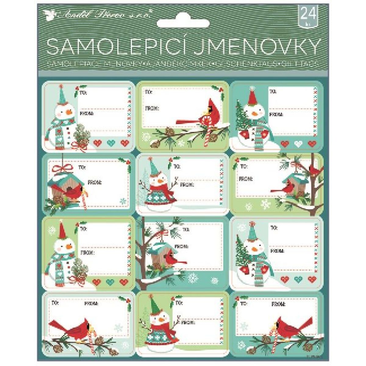 Anděl Přerov Samolepiace menovky na darčeky s glitrami 18x18, 24ks