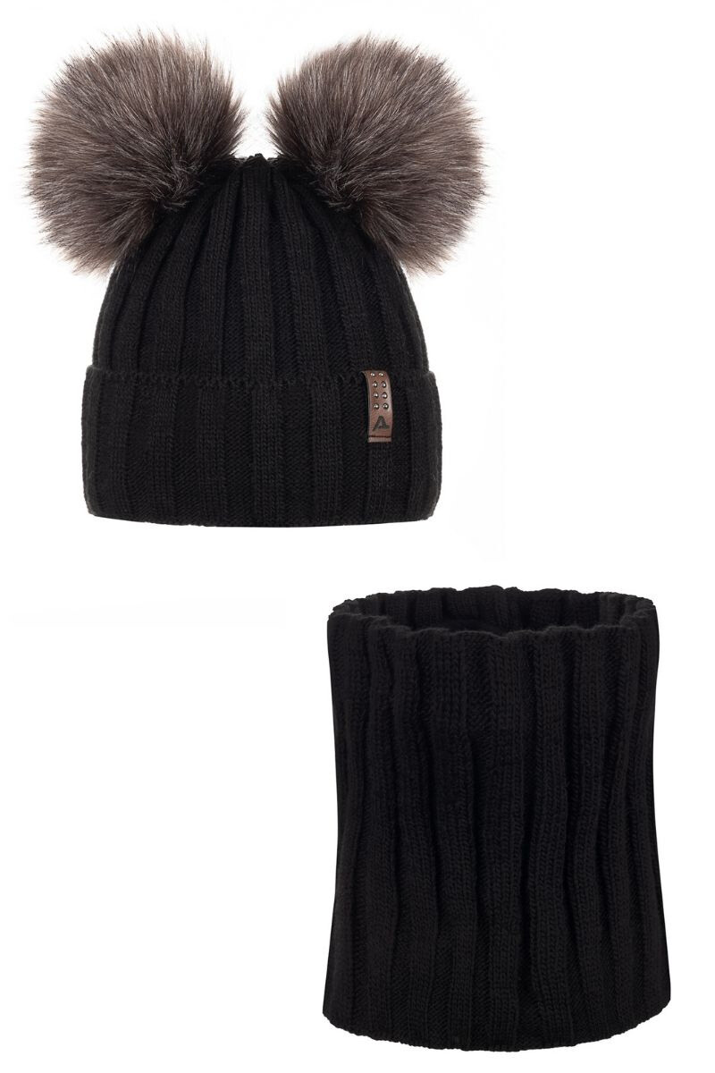 Súprava čiapky a šálu Ander BIANCA - ČIERNA