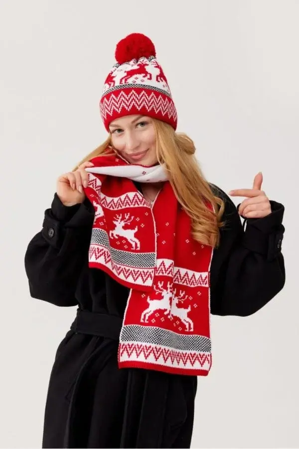 Zimný vianočný set s čiapkou a šálom