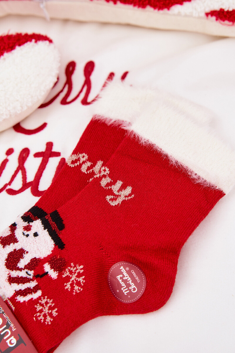 Detské vianočné ponožky s kožušinou a snehuliakom