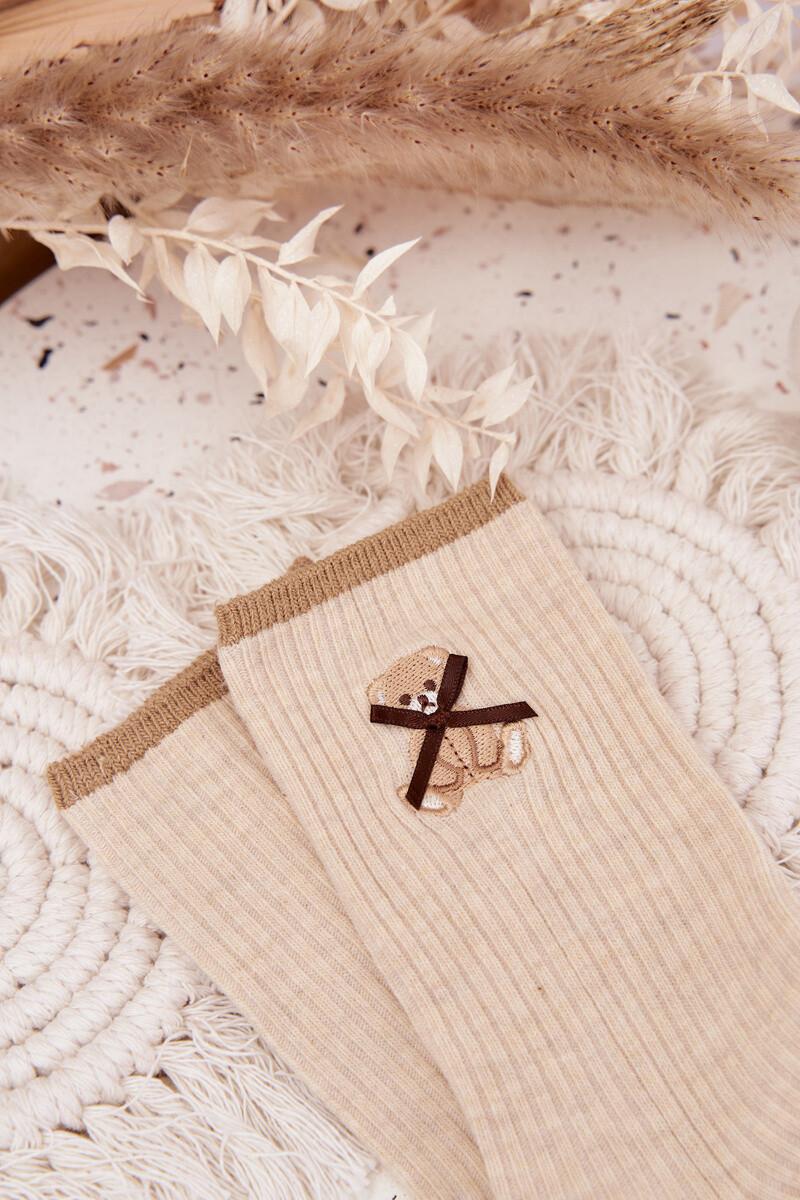 Béžové ponožky Aura.via s medvedíkom