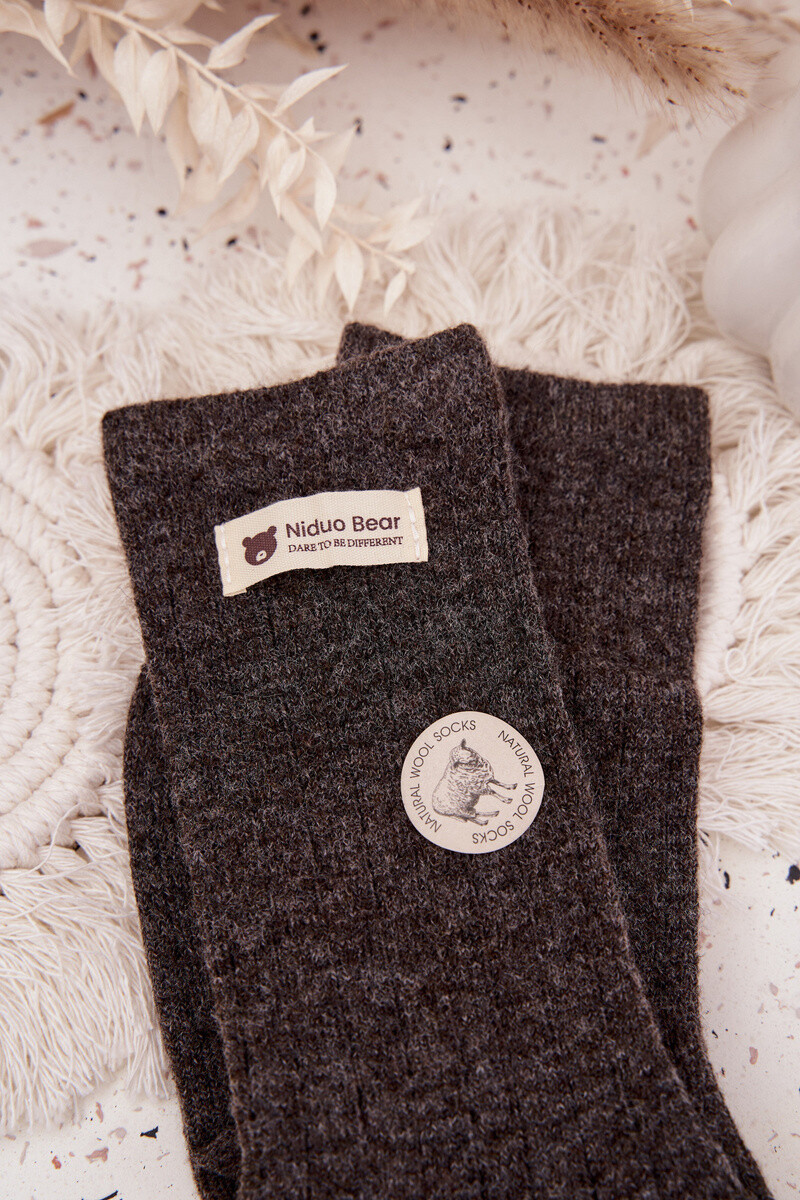 Aura.via teplé vlnené ponožky s nášivkou tmavohnedé