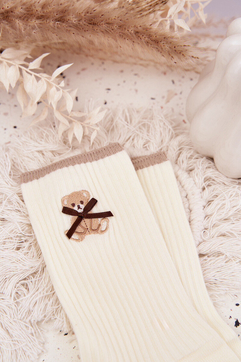 Dámske pruhované ponožky s medvedíkom